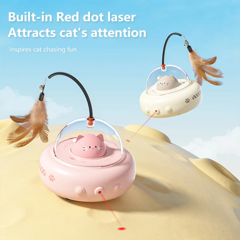 Smart Teaser Cat Toy Electric UFO Cat Teaser Stick With Bell Training Pet Toys Replaceable Feather Interactive Cat Supplies