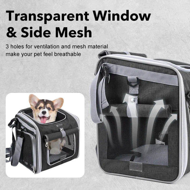 Trasportini Dog or Cat Bike Basket, Expandable Soft Sided Pet Carrier Backpack with 4 Open Doors, Foldable Dog Bike Carrier