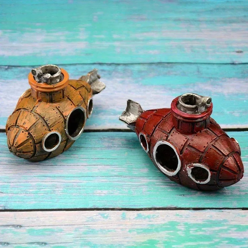 Resin Aquarium Decor - Hollow Fish & Shrimp Cave, Submarine-Themed Tank Landscape Accessories for Aquatic Background Design