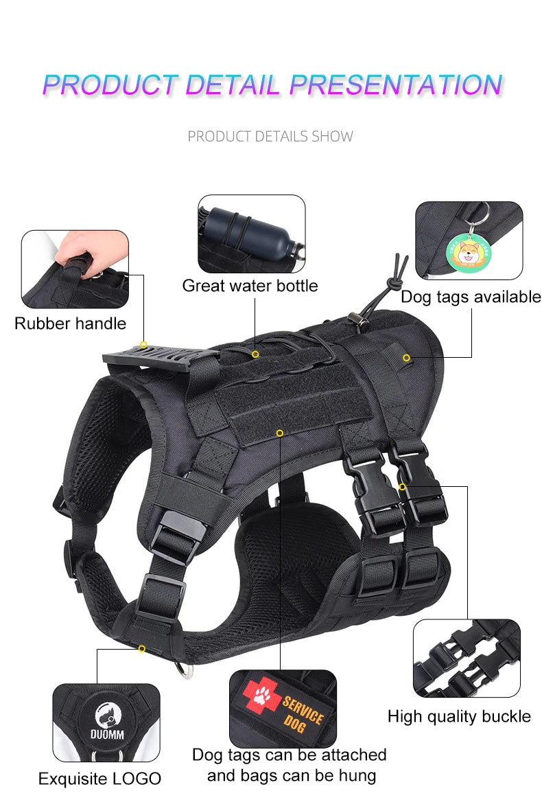 Pettorina Tactical Dog Harness with Handle and Leash Military Dog Walking Accessory for Rottweiler Medium Large Dog Puppy Harness