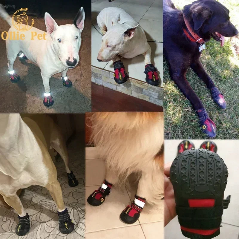 Scarpe Dog Shoes Waterproof Anti-Slip Rain Boots Warm Snow Reflective for Small Large Pet Sports Training Protect Pet Feet 4pcs