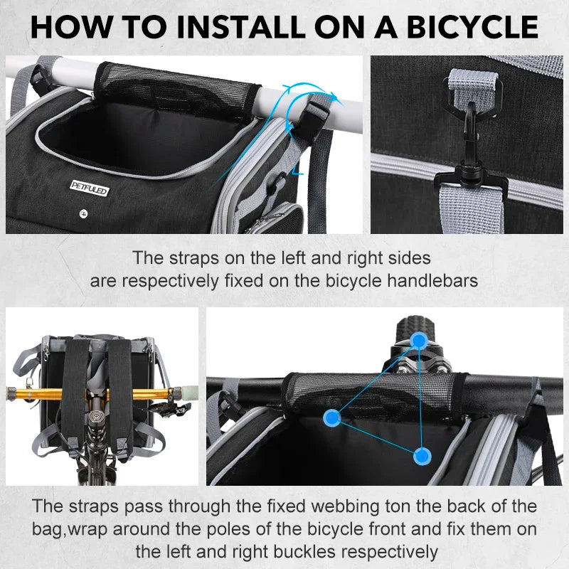 Trasportini Dog or Cat Bike Basket, Expandable Soft Sided Pet Carrier Backpack with 4 Open Doors, Foldable Dog Bike Carrier