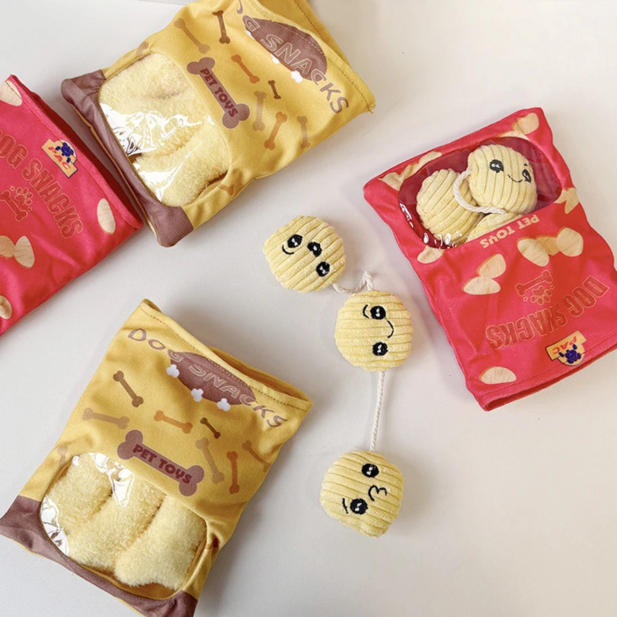 Pet Toys for Dogs Cats - Plush Squeaky Chew Teething Toys, Interactive Crinkle Noise Bite-Proof Puzzle Treat Hide Play Set