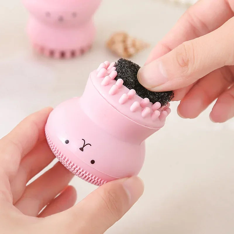 Pink Octopus Facial Brush With Sponge Skin Cleaning Brush Face Cleaner Small Skincare Makeup Tools