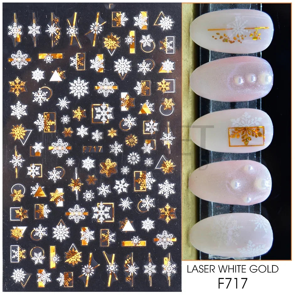 Winter Christmas Nail Sticker Snowflake Magpie Bird 3D Slider Leaf Halloween New Year Design Decoration Manicure 2023 Trend Foil