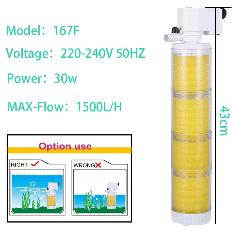 25-Filtro Pompa Multifunzione 3 in 1 per Acquario 220V – Filtrazione, Ossigenazione e Circolazione.