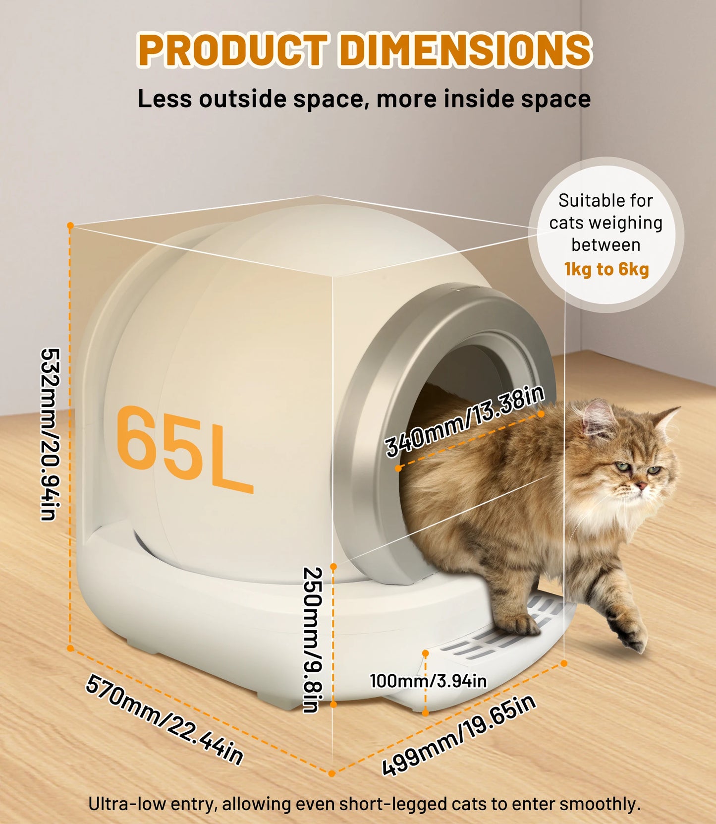001-Lettiera Automatica Gatti 65L Sensore Infrarossi App Silenziosa