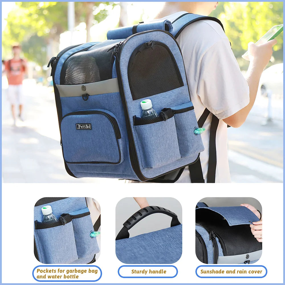 Trasportini Dog Carrier Bag Pet Double Shoulder Backpack Sturdy Frame Breathable Foldable Dog Double Doors Bag Fits 20 lbs Pets Travel Set