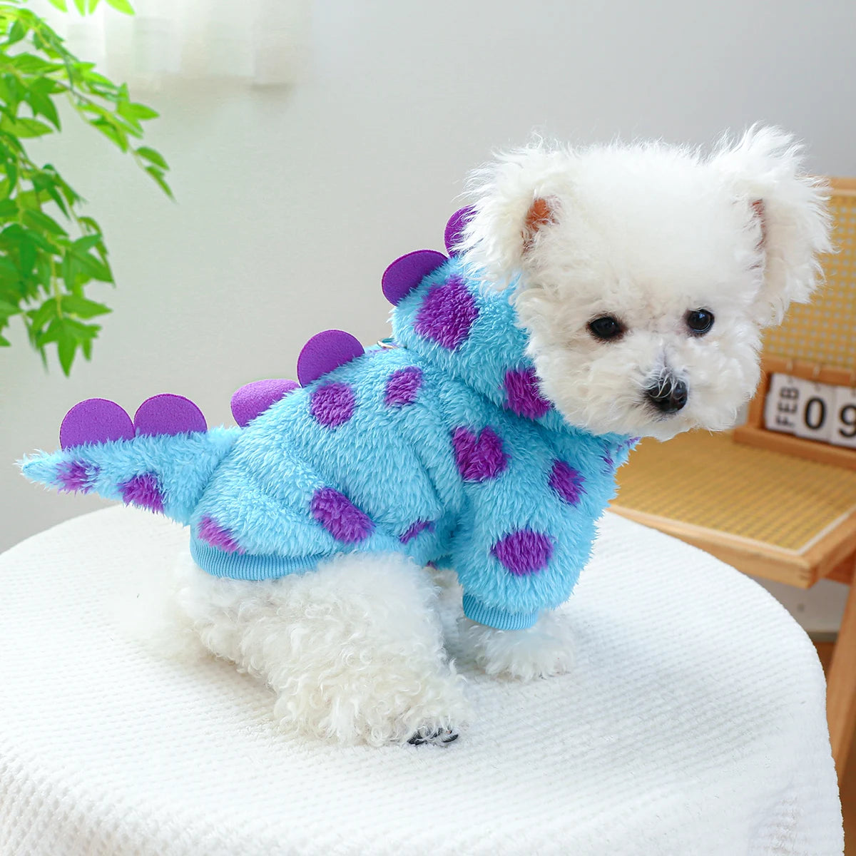 Vestiti 1PC Pet Clothing Dog Cat Autumn and Winter Thickened Warm Blue Dinosaur Hooded Coat With Drawstring Buckle For Small Medium Dogs