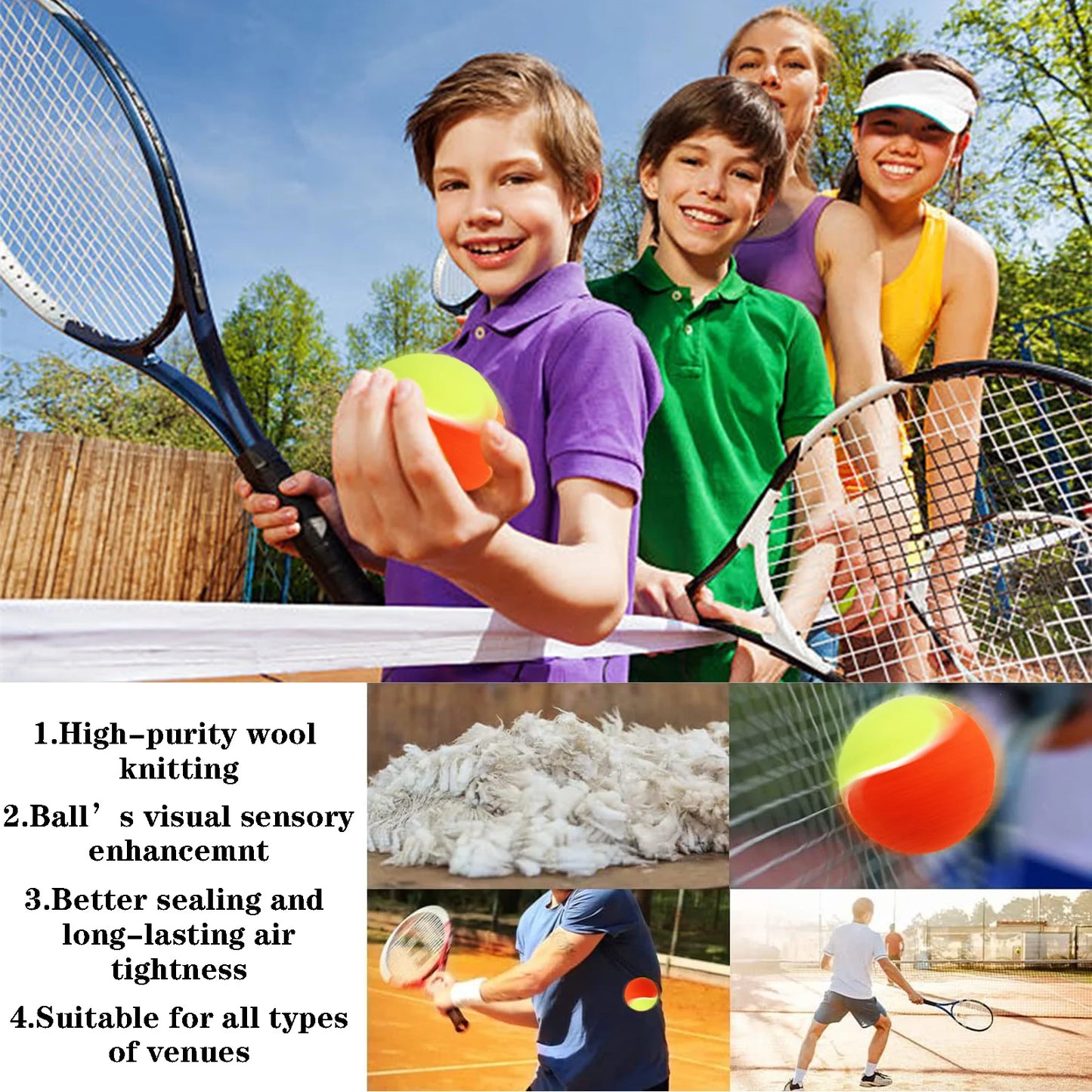 Tennis Balls for Kids 6pcs Soft Elastic Low Compression Pressureless Training Ball with Carry Bag for Youth Beginner Practice