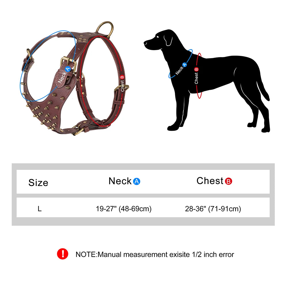 Pettorina PU Leather Big Dog Harness Spiked Studded Dog Harnesses Riveted Pet Pitbull Labrador Training Vest Durable For Medium Large Dogs