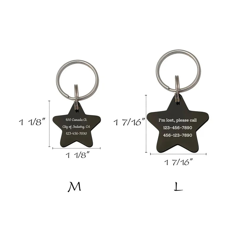 Personalize Star Shape Pet Tag With Keyring Stainless Steel Dog Name Phone Plate Steel Pendant Jewelry Making Accessories