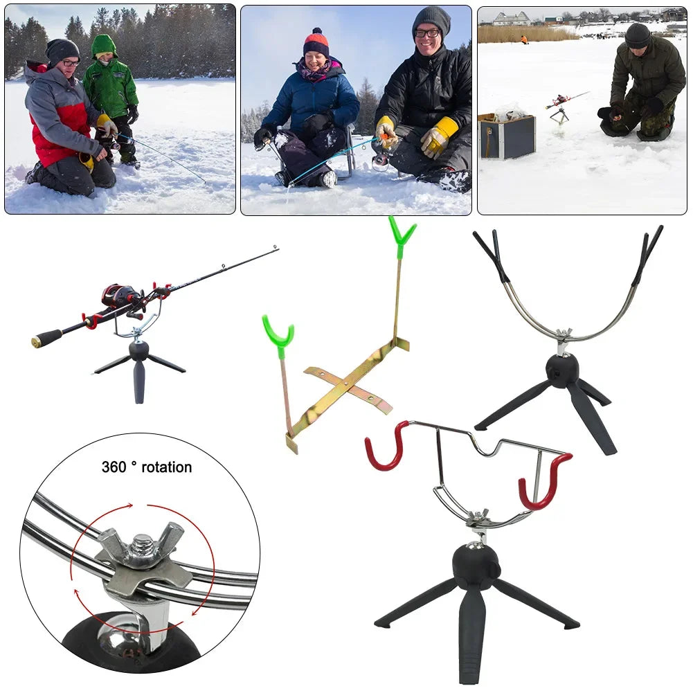 Portable Ice Fishing Rod Holder Double-Head Fish Pole Holder Adjustable Angle Metal Folding Rod Holder for Fishing Gear Winter S