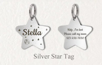 Personalize Star Shape Pet Tag With Keyring Stainless Steel Dog Name Phone Plate Steel Pendant Jewelry Making Accessories