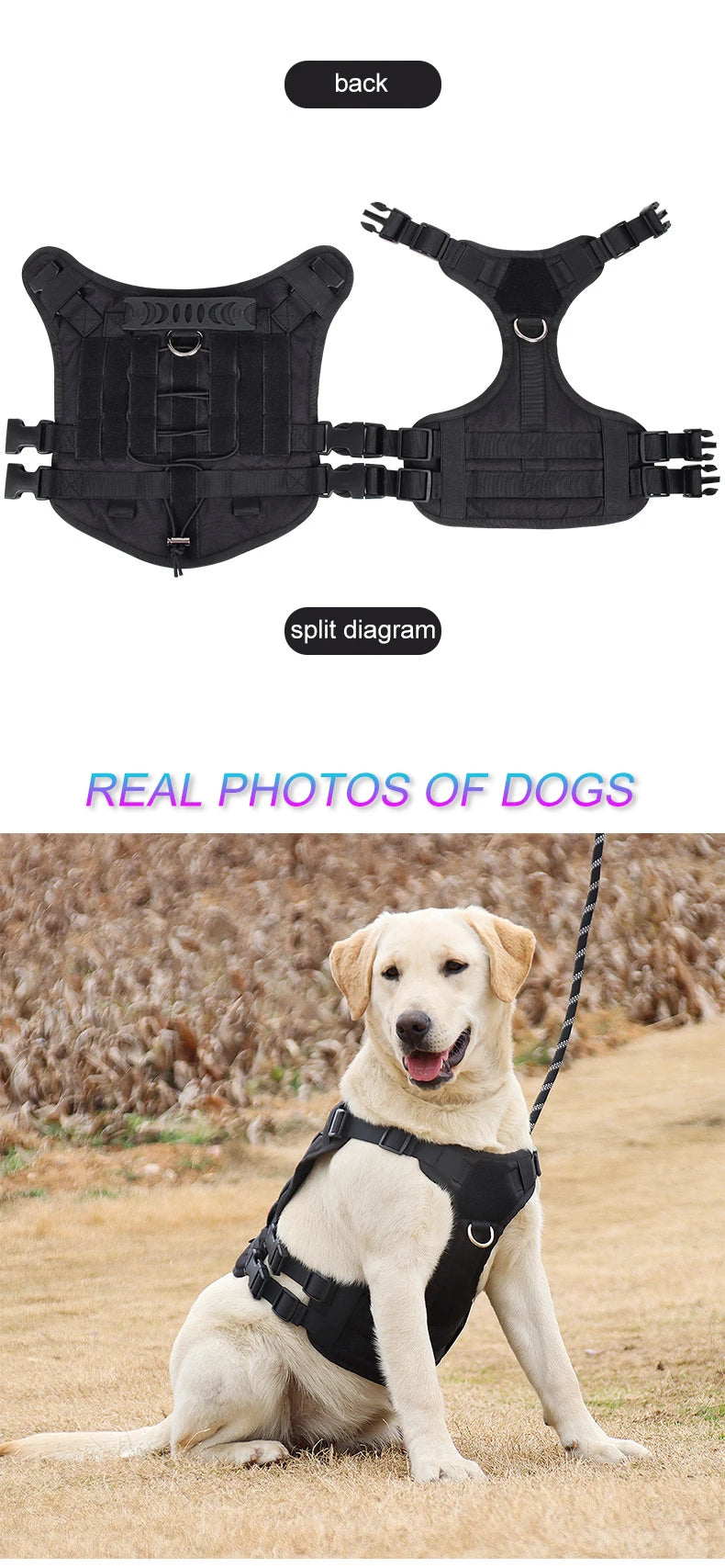 Pettorina Tactical Dog Harness with Handle and Leash Military Dog Walking Accessory for Rottweiler Medium Large Dog Puppy Harness