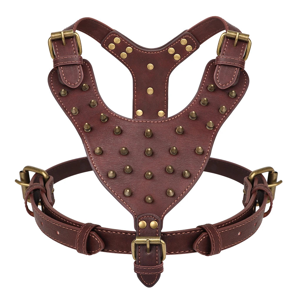 Pettorina PU Leather Big Dog Harness Spiked Studded Dog Harnesses Riveted Pet Pitbull Labrador Training Vest Durable For Medium Large Dogs