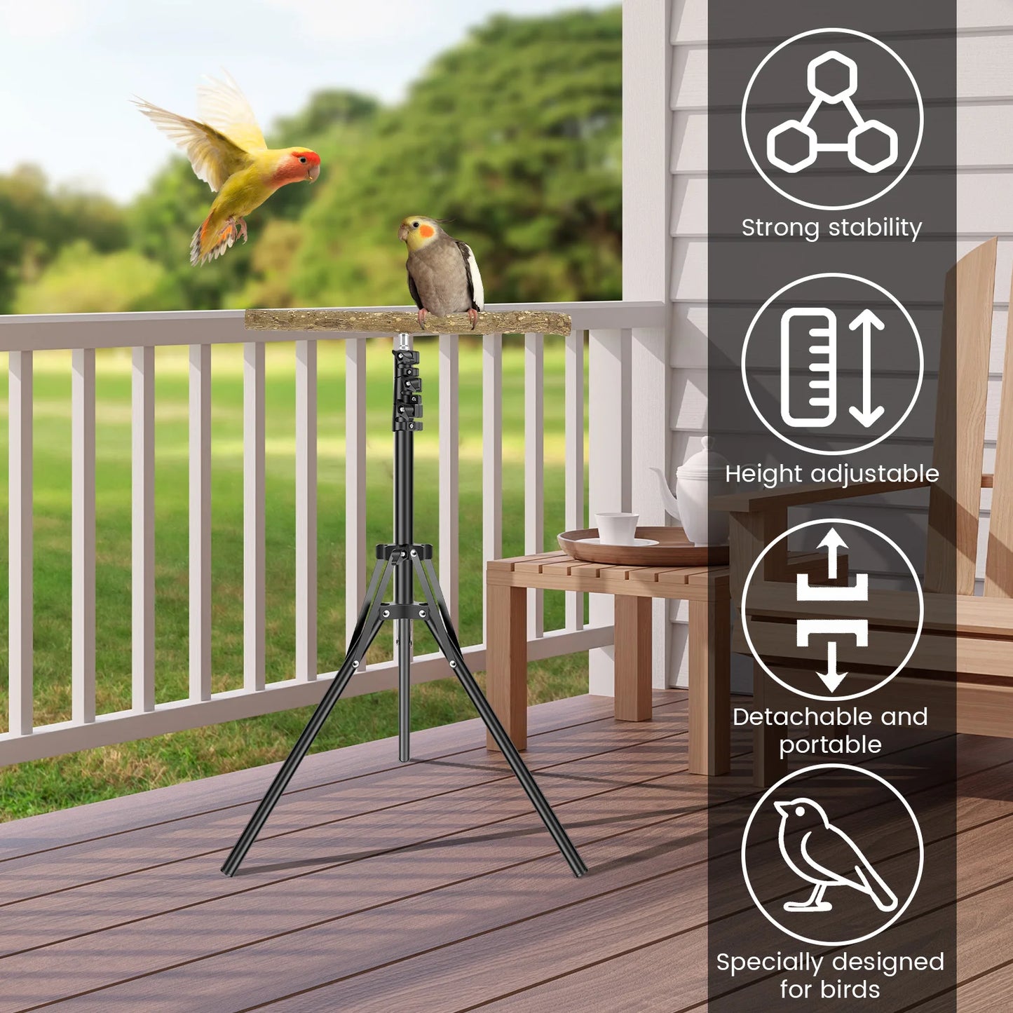 Stand Height Adjustable Bird Perch Toys Indoor Outdoor Versatile Bird Parrot Play Training Station Pole Wood Bird Training Perch