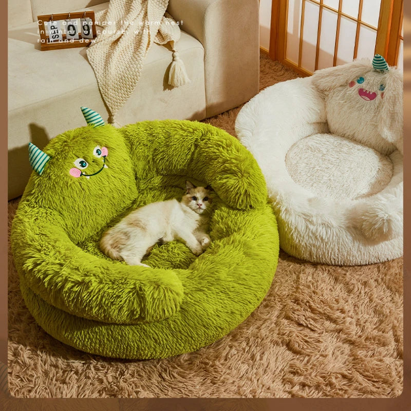 Nido invernale caldo per animali domestici Lavabile Verde Cartoon Monster Semi chiusa Casa per cani adatta per forniture per cani/gatti di medie e grandi dimensioni