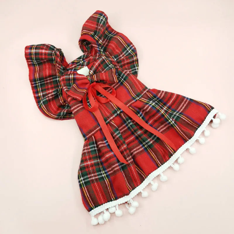 Vestiti Christmas Dog Dresses Strap Autumn Winter Dog Clothing Skirt Cat Pet Clothing Cosplay Christmas Checker Clothes for Small Dog