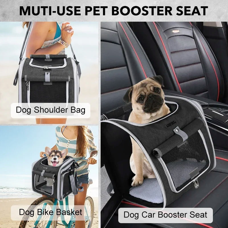 Trasportini Dog or Cat Bike Basket, Expandable Soft Sided Pet Carrier Backpack with 4 Open Doors, Foldable Dog Bike Carrier