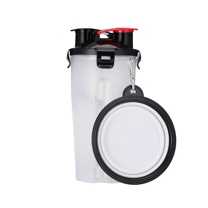2 IN 1 Dogs Travel Water Bottle Collapsible Pet Food Container with Collapse Outdoor Double Used Bowls Drink Cup Outdoor