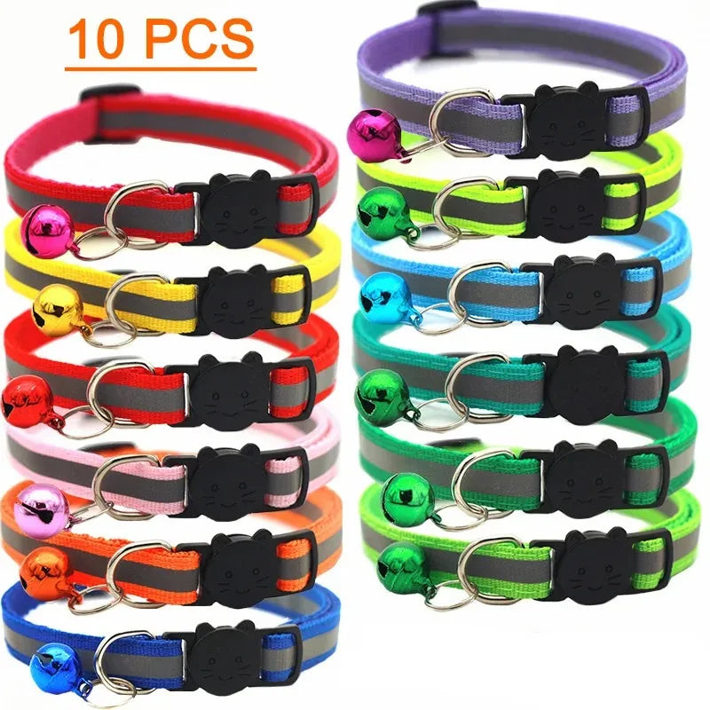 10Pcs Wholesale Collars for Cat Collar With Bell Adjustable Necklace Cat Puppy kitten Collar Pet Cats Collar