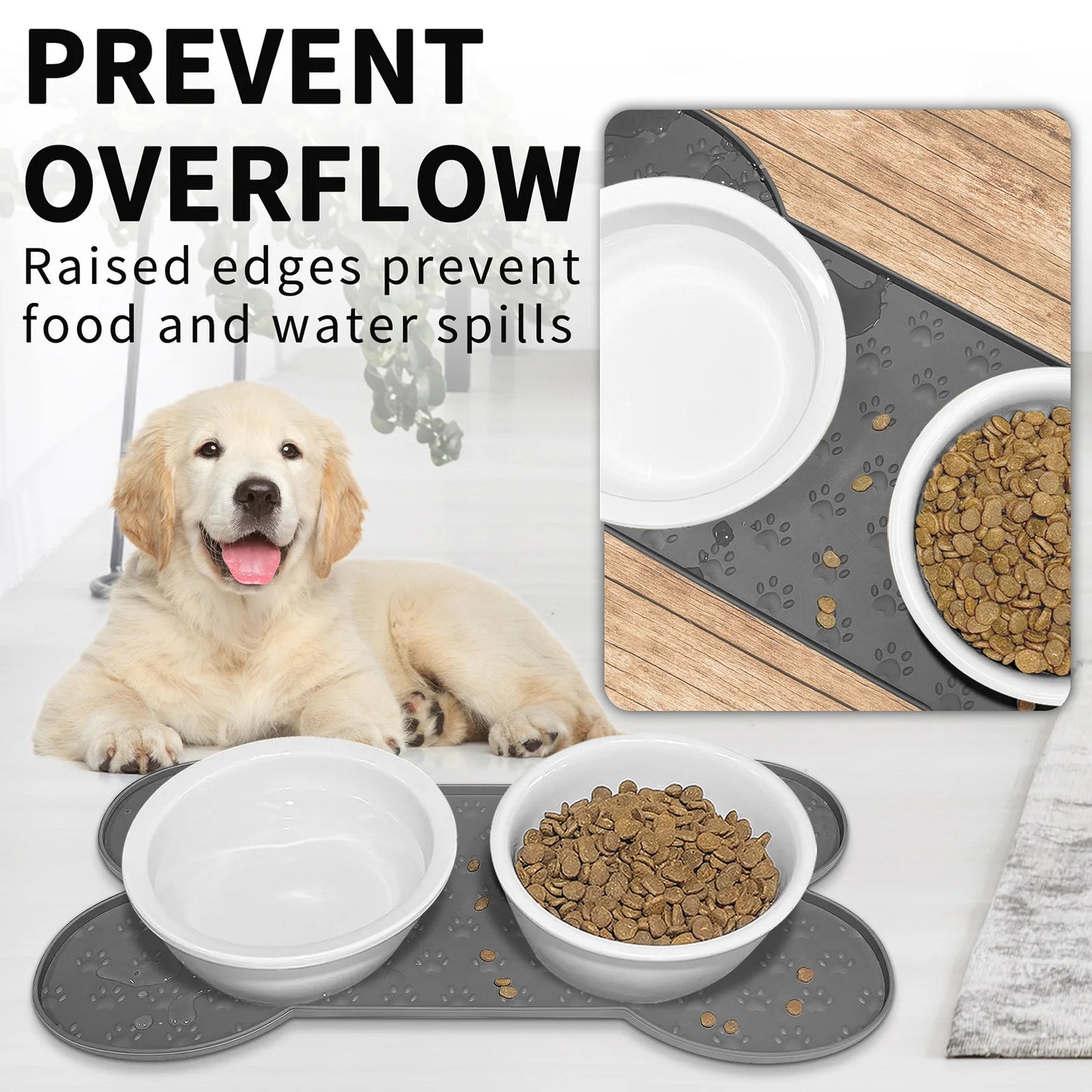 Tappetini Pet Feeding Mat Silicone Dog Food Mat Anti-Slip And Waterproof Dog Bowl Mat,Thickened Dog And Cat Mat For Food And Water