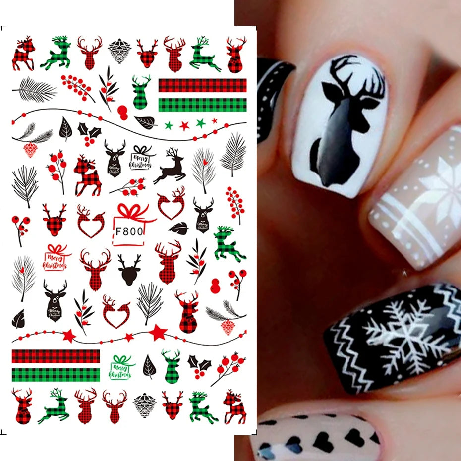 Winter Christmas Nail Sticker Snowflake Magpie Bird 3D Slider Leaf Halloween New Year Design Decoration Manicure 2023 Trend Foil
