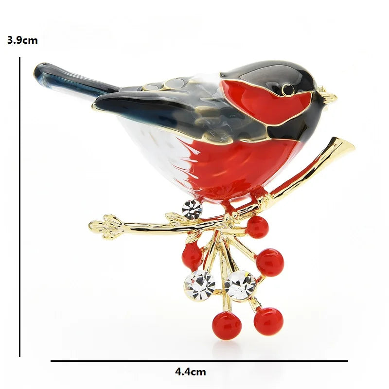 Wuli&baby 2021 Multicolor Bird Brooch Pins Quality Enamel Ainmal Brooches New Year Designer Jewelry Gift Pyrrhula pyrrhula