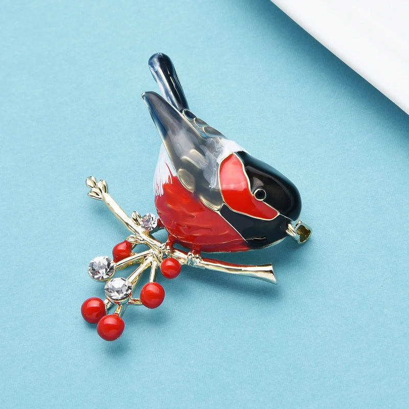Wuli&baby 2021 Multicolor Bird Brooch Pins Quality Enamel Ainmal Brooches New Year Designer Jewelry Gift Pyrrhula pyrrhula