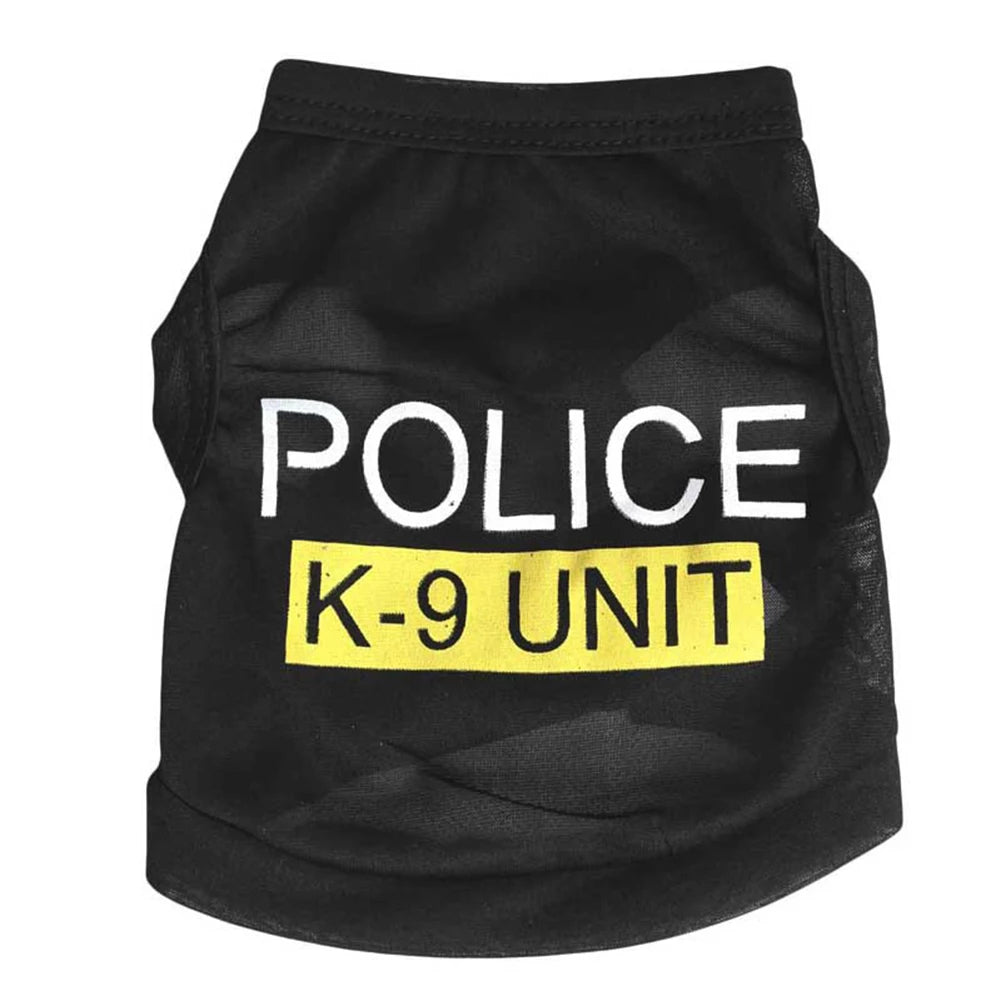 Vestiti Police Suit Cosplay Dog Clothes Black Elastic Vest Puppy T-Shirt Coat Accessories Apparel Costumes  Pet Clothes for Dogs Cats