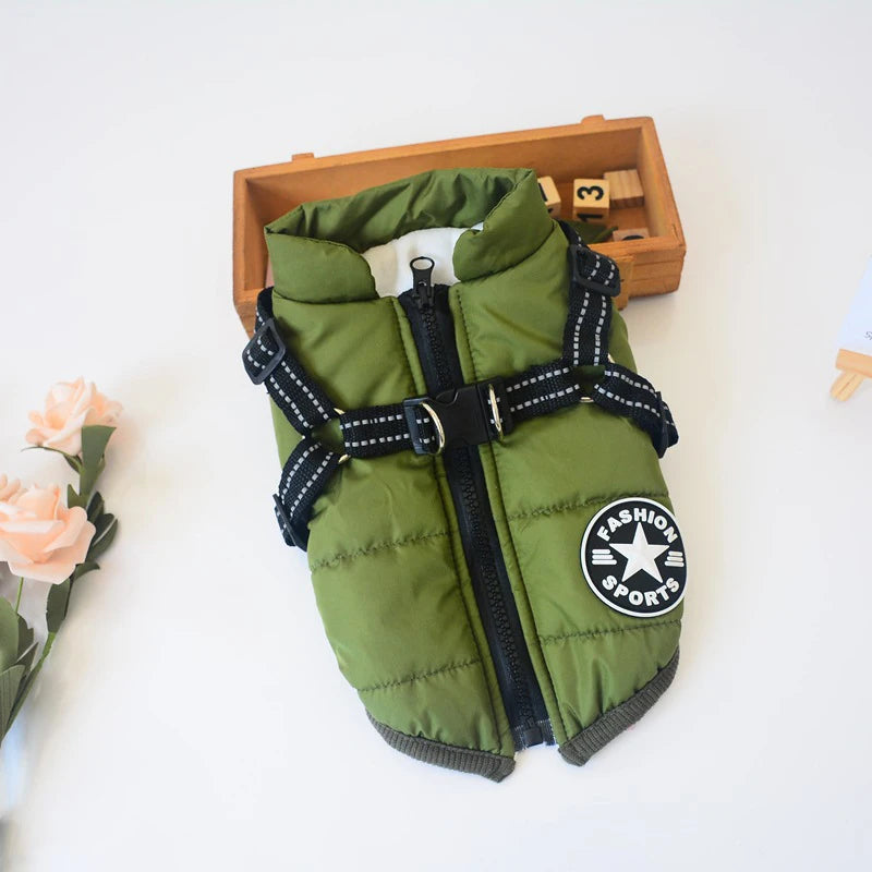 Pet Dog Jacket With Harness Winter Warm Dog Clothes For Labrador Waterproof Small Dog Coat Chihuahua French Bulldog Outfits