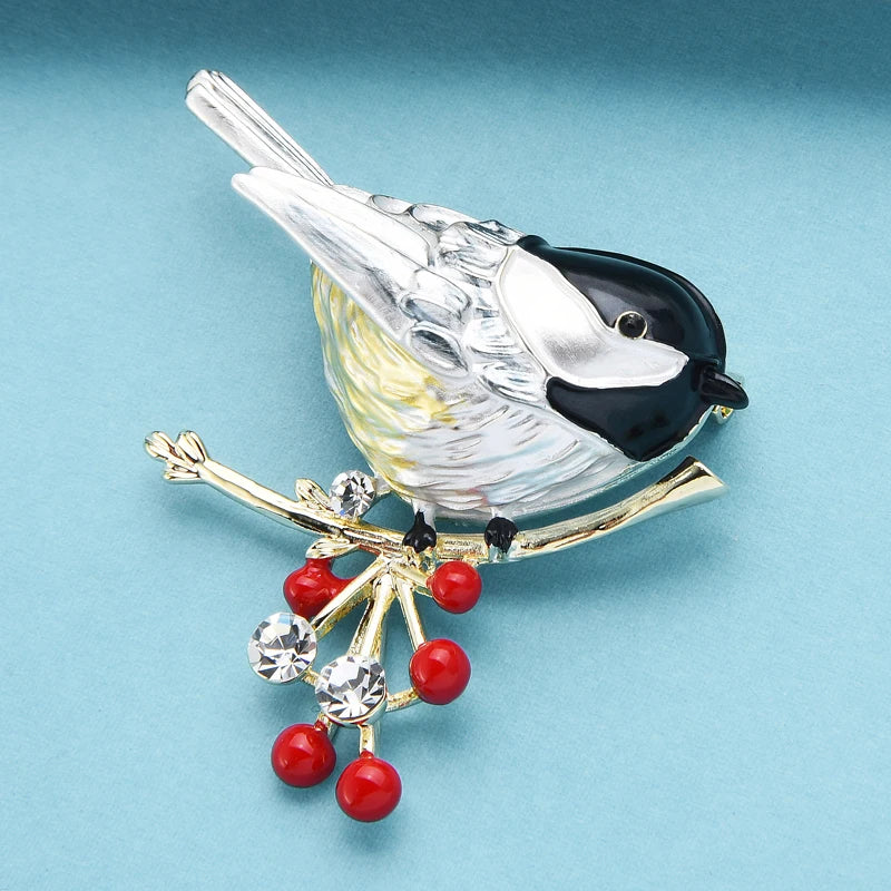 Wuli&baby 2021 Multicolor Bird Brooch Pins Quality Enamel Ainmal Brooches New Year Designer Jewelry Gift Pyrrhula pyrrhula