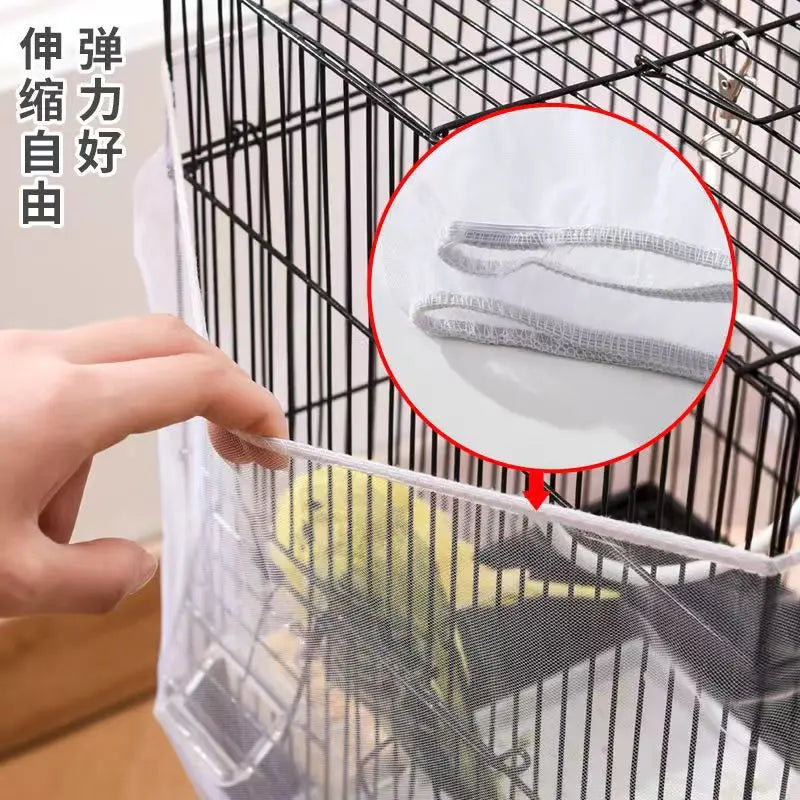 Mesh Bird Cage Cover Shell Skirt Net Easy Cleaning Catcher Guard Bird Cage Stretchy Mesh Parrot Bird Cage Net Jaula Para Pajaros