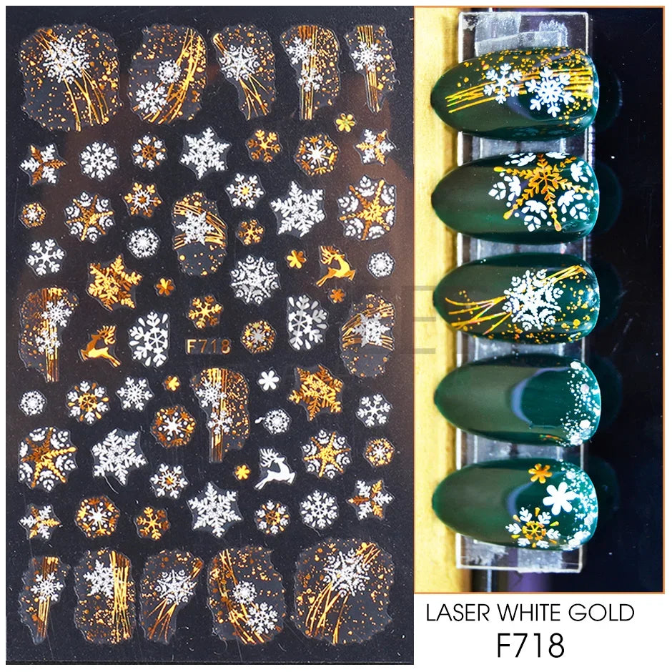 Winter Christmas Nail Sticker Snowflake Magpie Bird 3D Slider Leaf Halloween New Year Design Decoration Manicure 2023 Trend Foil