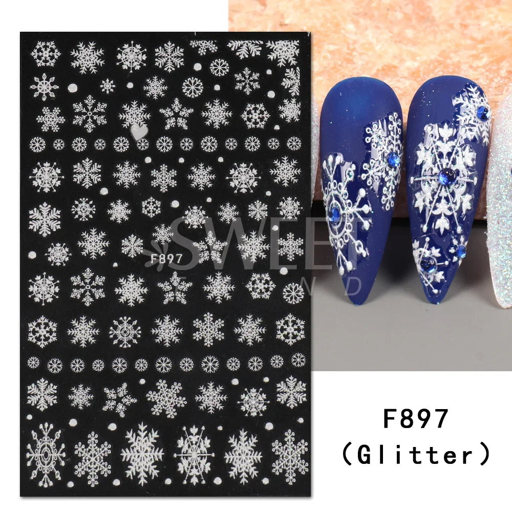Winter Christmas Nail Sticker Snowflake Magpie Bird 3D Slider Leaf Halloween New Year Design Decoration Manicure 2023 Trend Foil