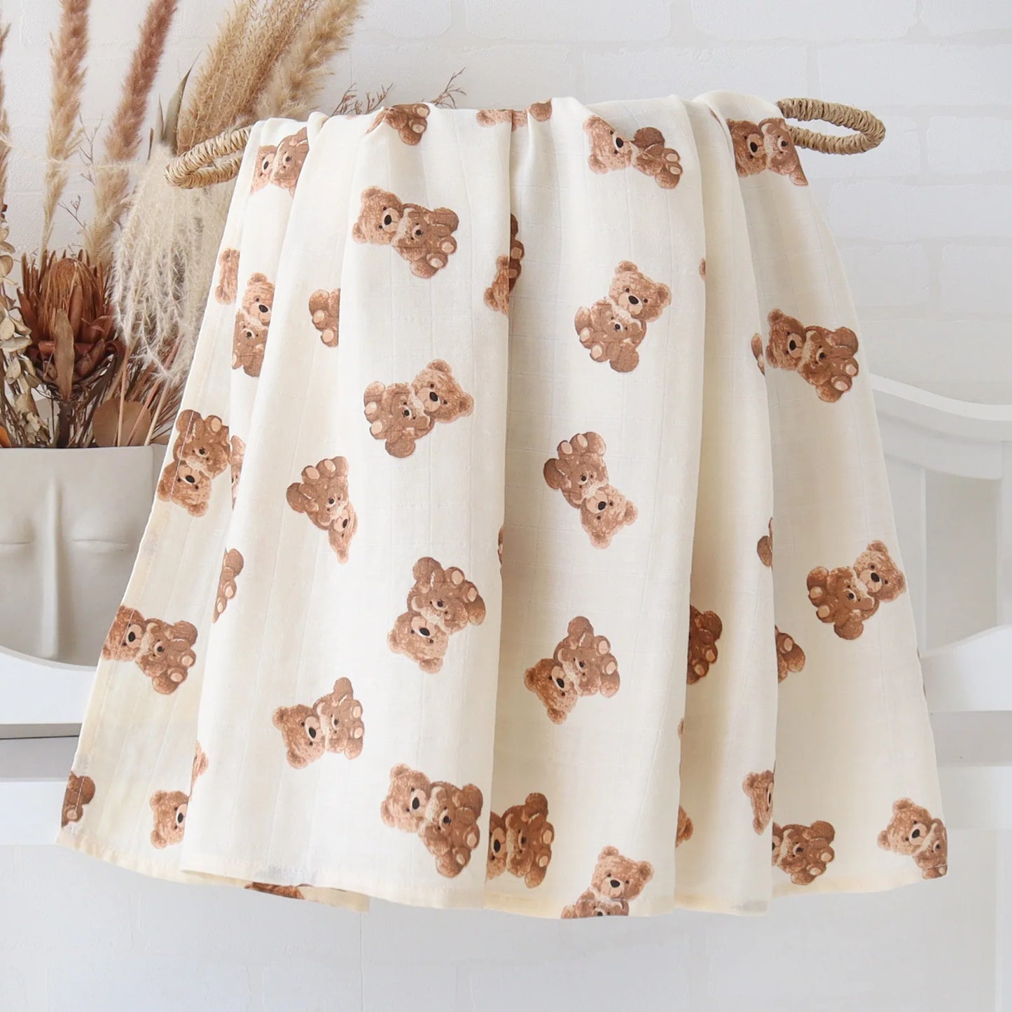 Teddy Bear Muslin Swaddle Baby Blanket Super Soft 70% Bamboo 30% Organic Cotton 2 Layers Infant Baby Swaddle Wrap Blanket