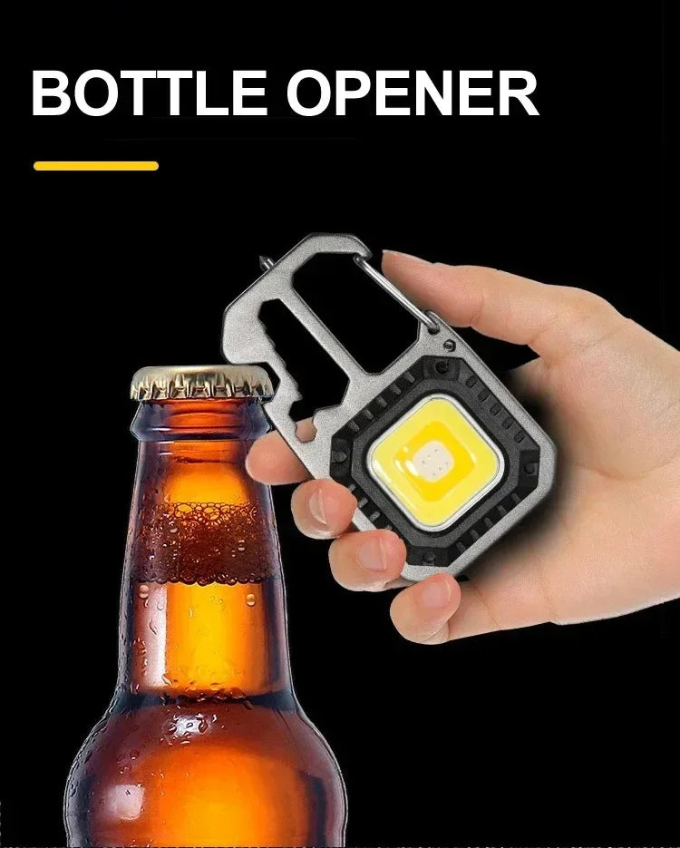 Work Light Mini LED COB Keychain USB Rechargeable Pocket Flashlight Outdoor Camping Fish Torch with Window Hammer Bottle