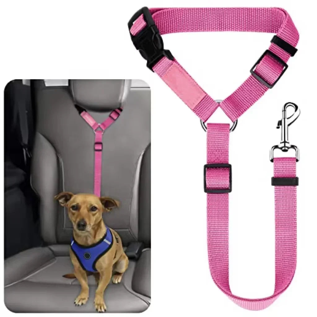 Solid Color Two-in-one Pet Car Seat Belt Nylon Lead Leash Backseat Safety Belt Adjustable Dogs Harness Collar Pet Accessories