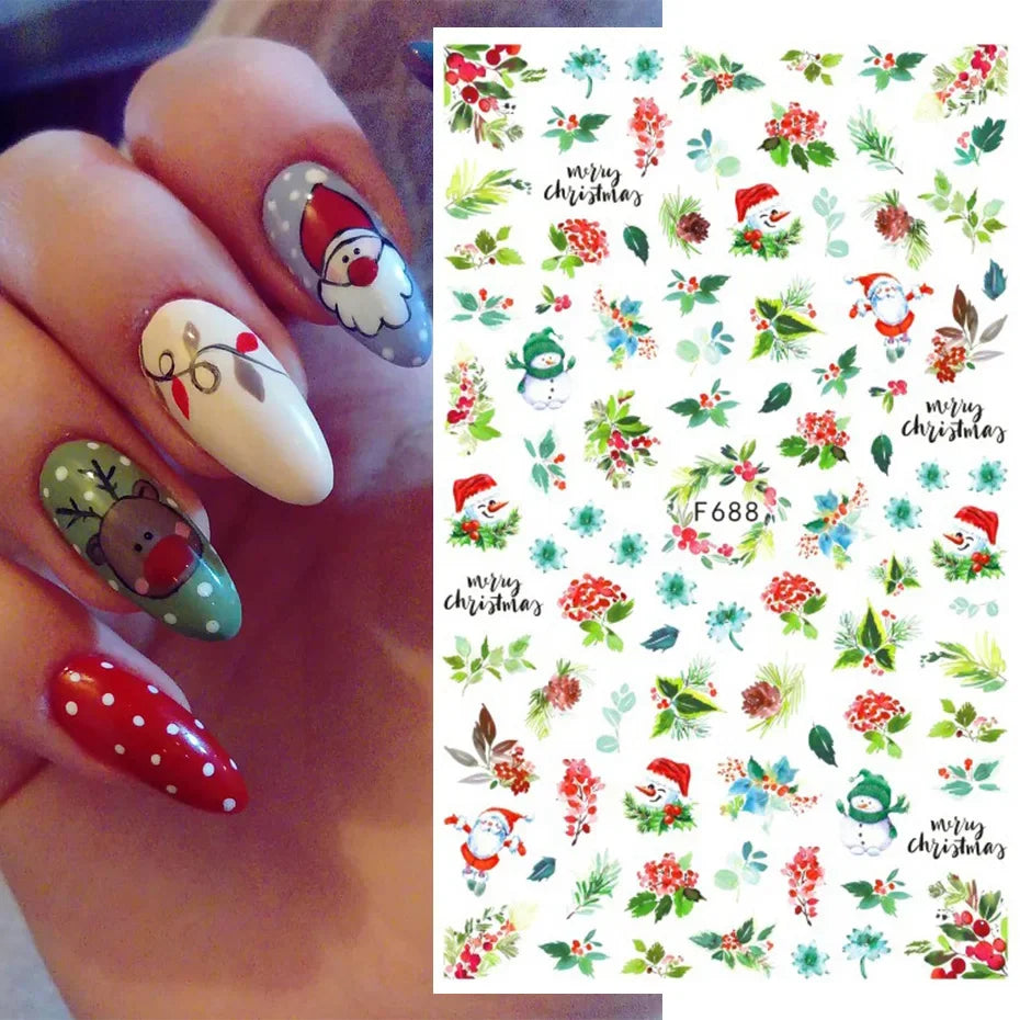 Winter Christmas Nail Sticker Snowflake Magpie Bird 3D Slider Leaf Halloween New Year Design Decoration Manicure 2023 Trend Foil