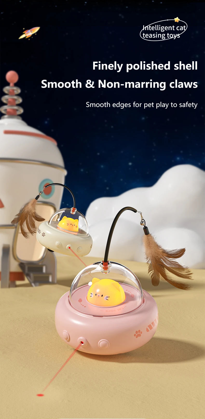 Smart Teaser Cat Toy Electric UFO Cat Teaser Stick With Bell Training Pet Toys Replaceable Feather Interactive Cat Supplies