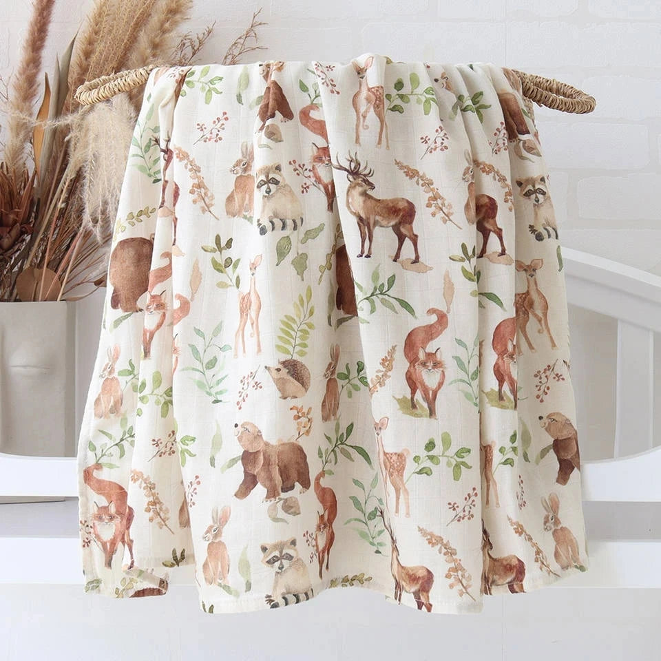Teddy Bear Muslin Swaddle Baby Blanket Super Soft 70% Bamboo 30% Organic Cotton 2 Layers Infant Baby Swaddle Wrap Blanket