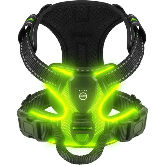 Pettorina LED luminosa per cani – Pettorina con modalità di luce a LED, essenziale per la sicurezza durante le passeggiate notturne, ricaricabile e con tre modalità di illuminazione.