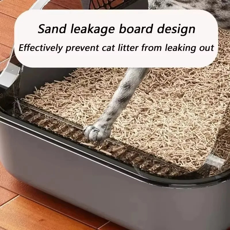 Semi-Enclosed Cat Litter Box High Side Splashproof Design Large Capacity Kitty Sandbox with Litter Scoop Easy Clean Pet Supplies
