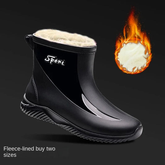 Stivali Winter Outdoors Rain Boots Mens Short Tube Outdoor Special Non-Slip Waterproof Velvet Warm Rubber Shoes Fishing Men's Rain Boots