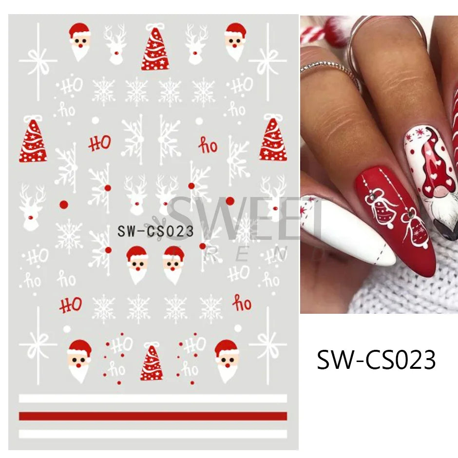 Winter Christmas Nail Sticker Snowflake Magpie Bird 3D Slider Leaf Halloween New Year Design Decoration Manicure 2023 Trend Foil
