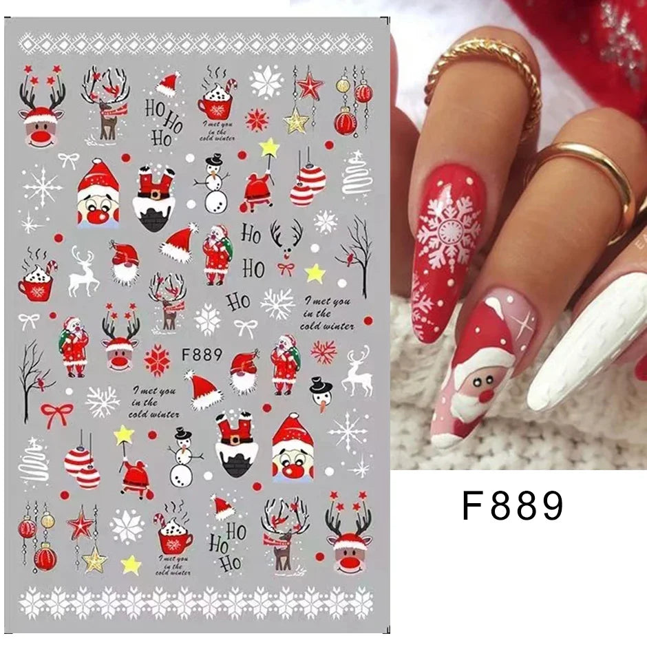 Winter Christmas Nail Sticker Snowflake Magpie Bird 3D Slider Leaf Halloween New Year Design Decoration Manicure 2023 Trend Foil