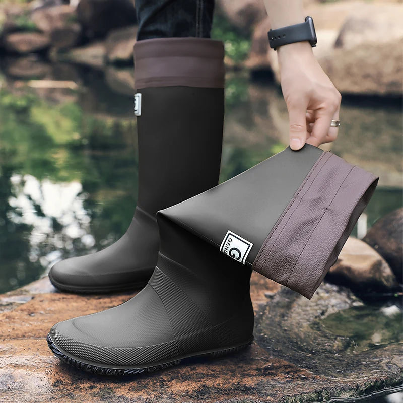 Stivali Rain Boots for Men, Fashionable High-Top Rain Boots for Outer Wear, Long-Tube Waterproof and Non-Slip Couple Style Outdoor Fishing Boots