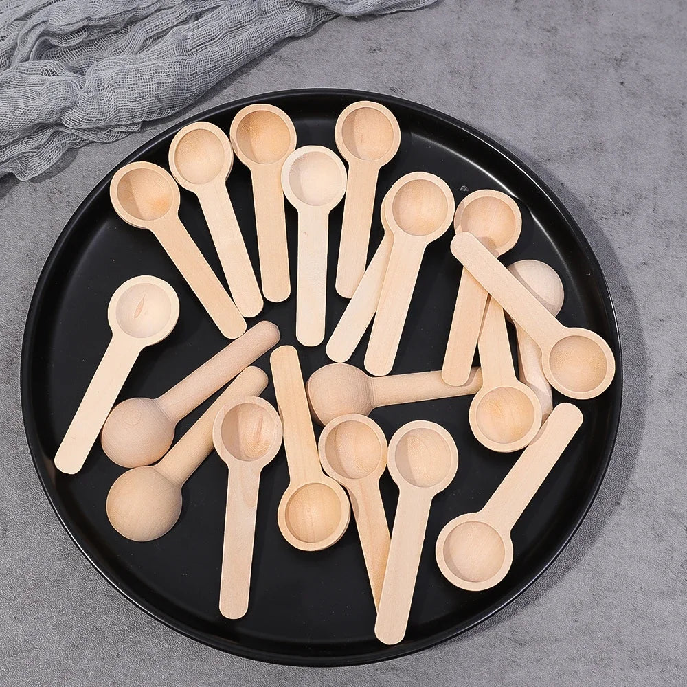 Mini Wooden Spoons Seasoning Honey Coffee Cooking Coffee Bean Salt Spice Jars Wooden Measuring Spoons Kitchen Short Handle Scoop