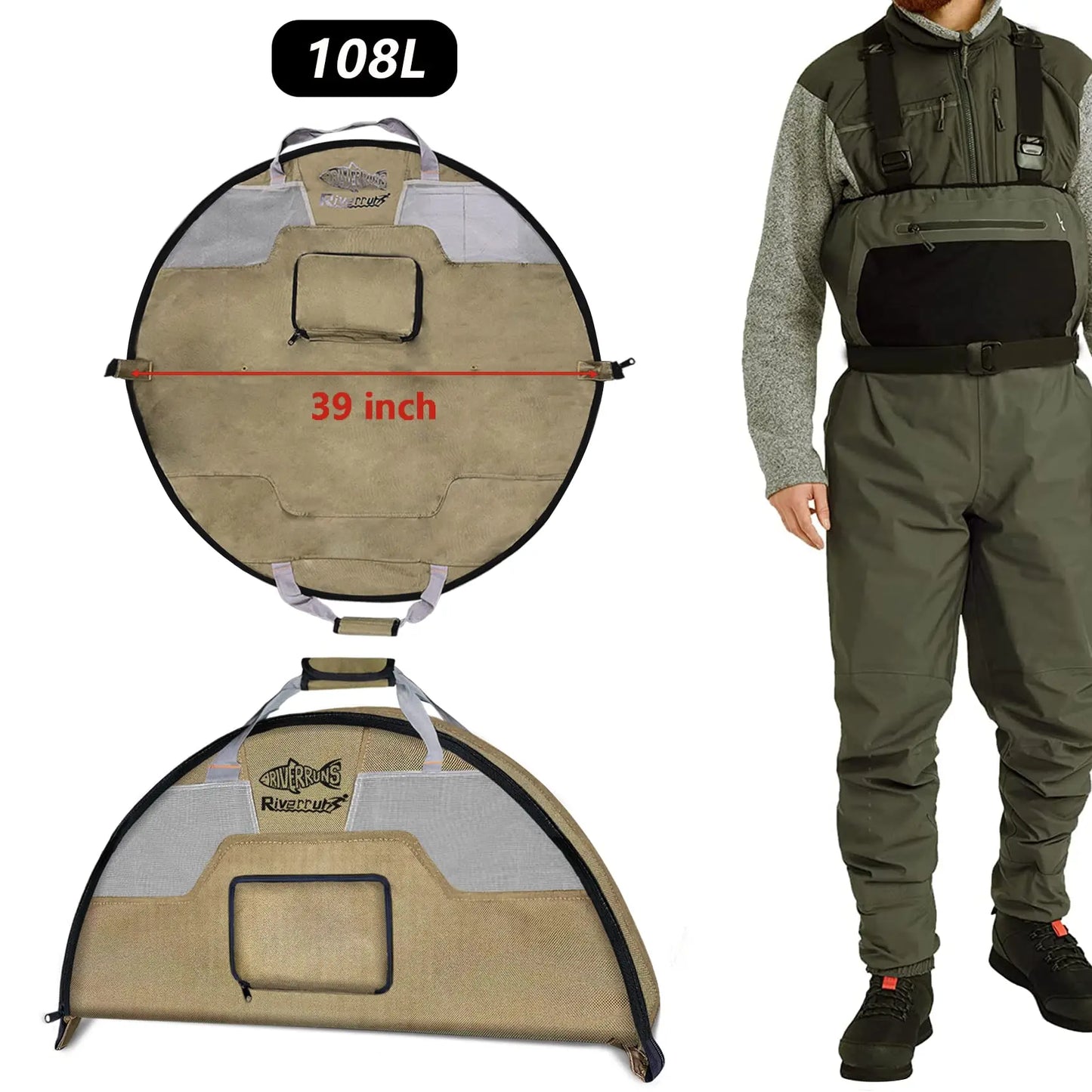 Tenda Fishing Hunting Wader Bag with Vented Mesh Large Capacity Portable Foldable Waders Boots Bag Fly Fishing Backpack for Fishing